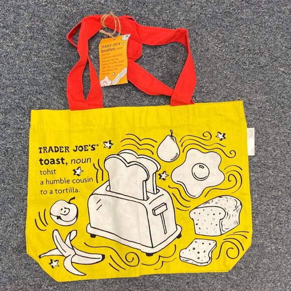 Trader Joe's Reuseable Canvas Fabric Tote Bag Waffle Toast Breakfast New w/ Tags - Picture 2 of 2